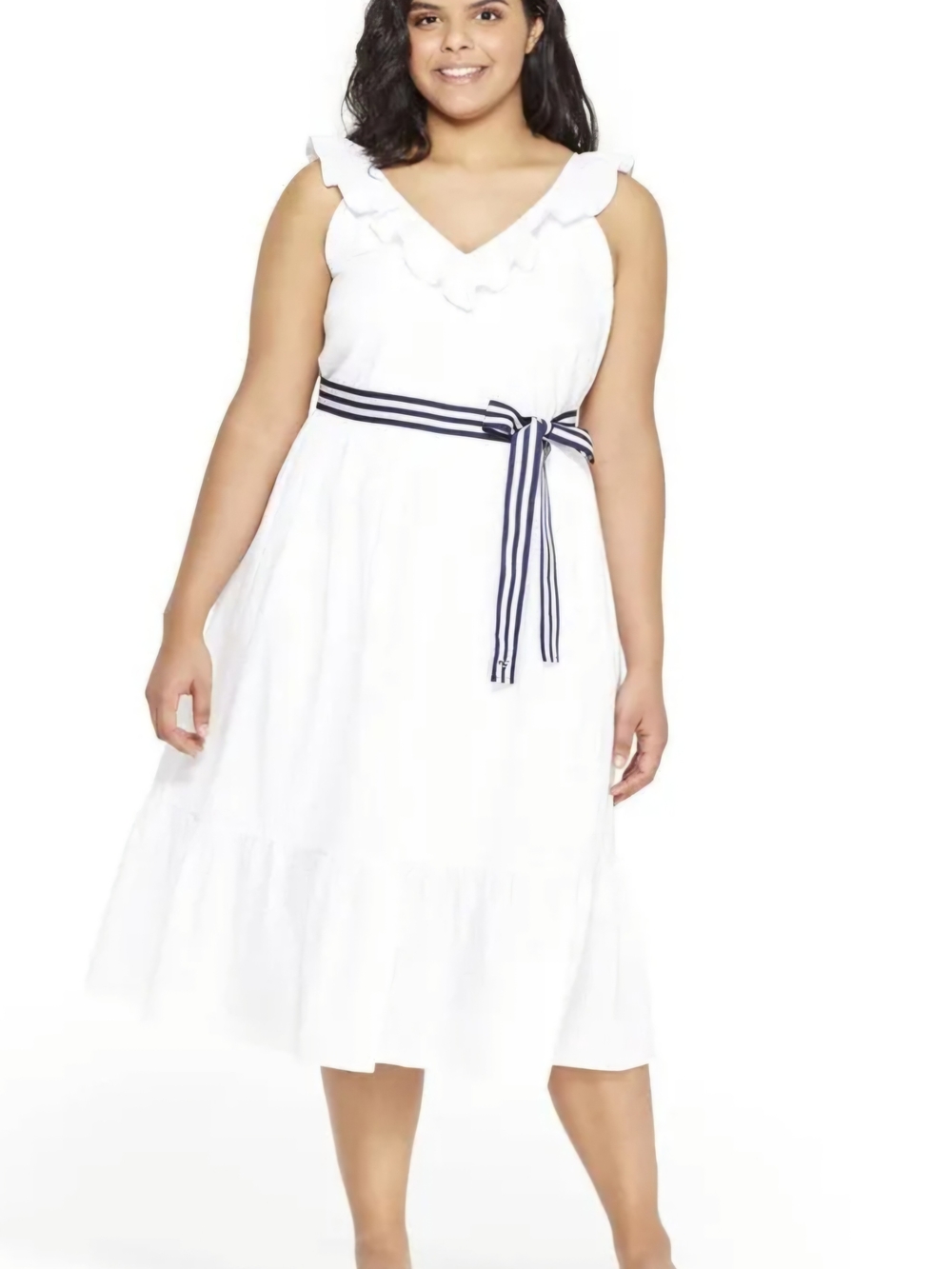 Vineyard Vines for Target White Seersucker Ruffle Midi Dress Plus Size 2X Preppy
